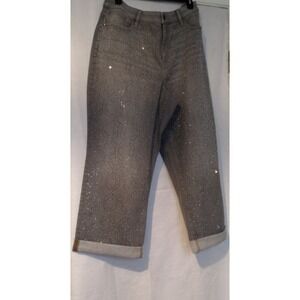 Women's Plus Size Gray Stretch Jeans Rhinestone Embellished Sparkle Denim